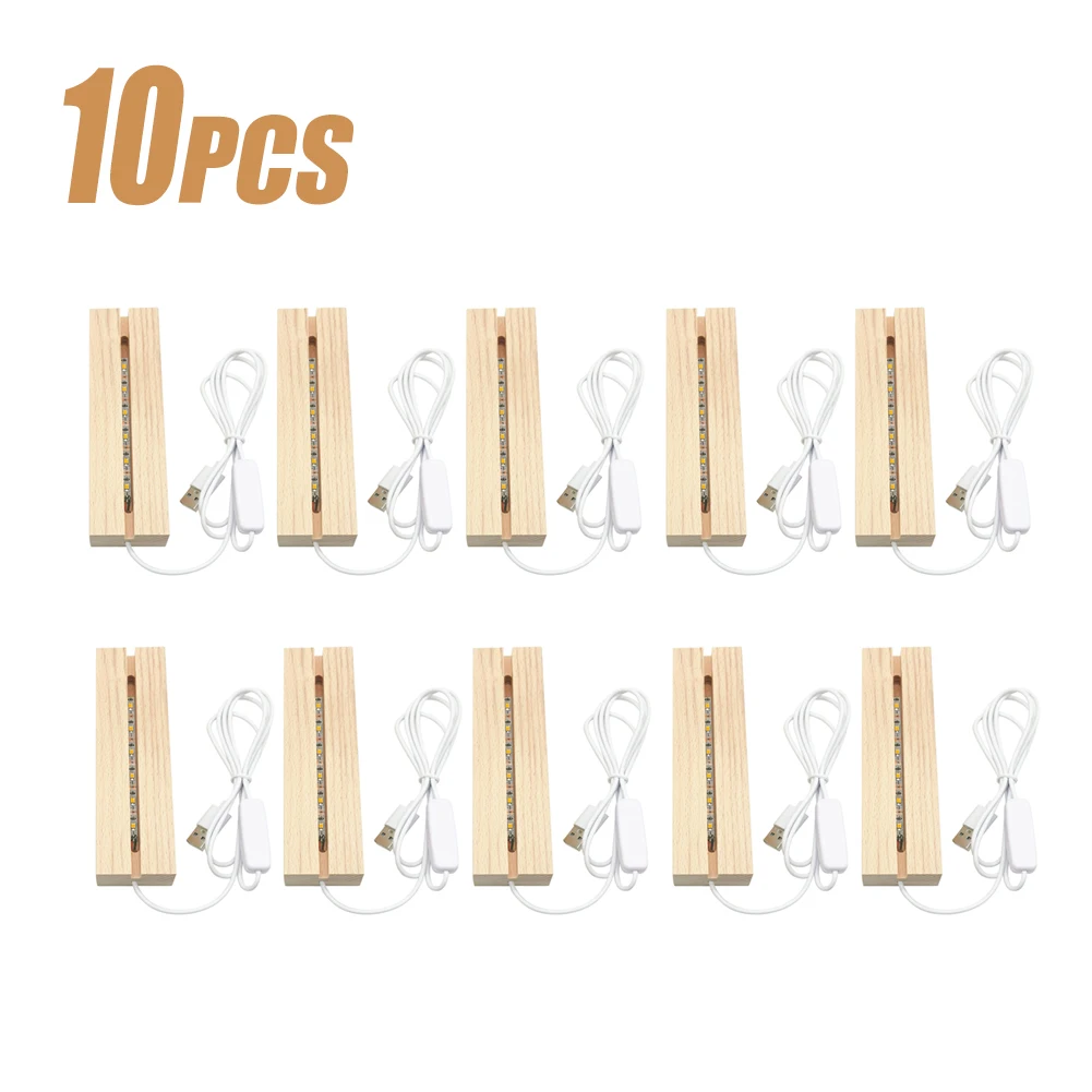 10pcs LED Wood Light Display Crystal Wooden Lighted Base Stand Acrylic Light Plate Base USB Wooden Base for Resin Art Lights