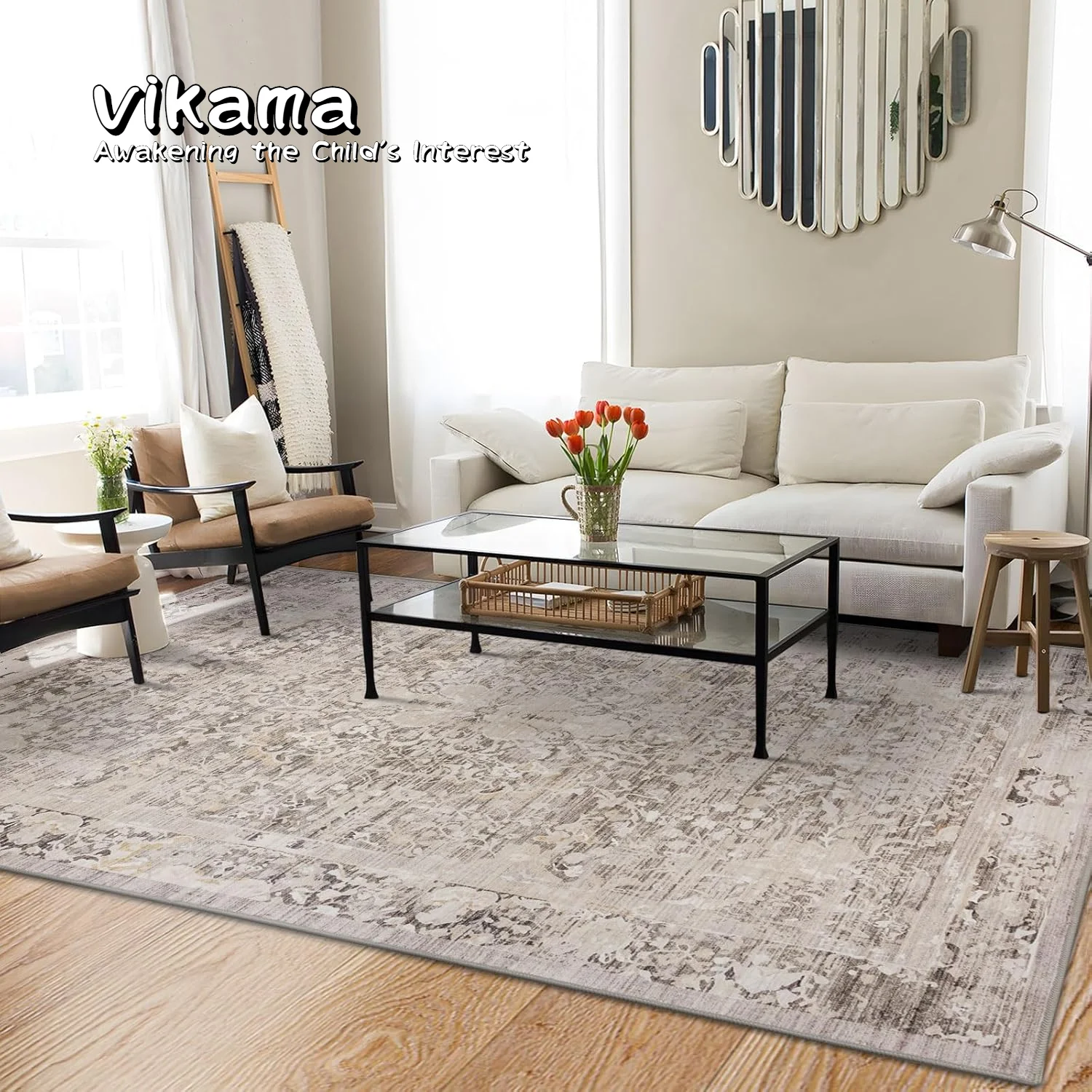 

VIKAMA Scandinavian Moroccan Vintage Carpet Living Room Coffee Table and Bedroom Bedside Mat Rug Bohemian American Ethnic Style