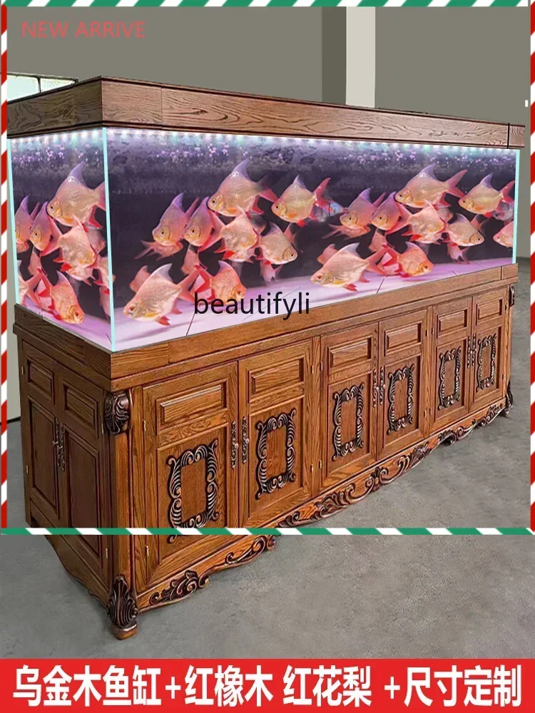 

ss newSolid Wood Fish Tank Living Room Large Bottom Filter Padauk New Chinese Aquarium Super White Dragon Fish Tank