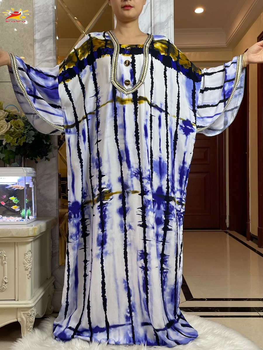 2025 무슬림 여성용 코튼 아바야, 다시키 루즈 드레스, 배트윙 슬리브, 여성용 로브 부부, 아프리카 이슬람 드레스 (헤드스카프 포함)