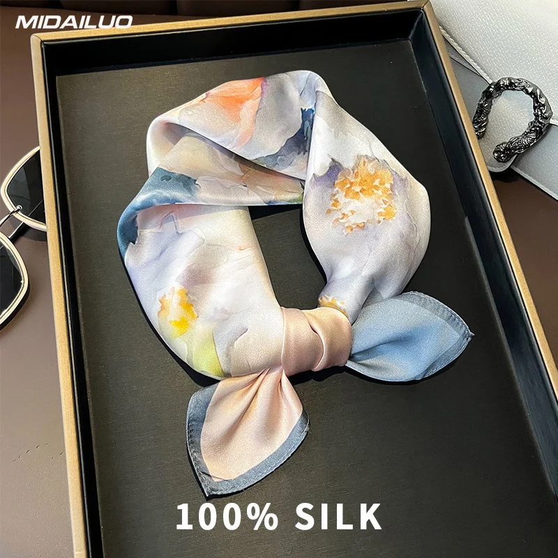 

100% Mulberry Silk Square Scarf 20.87x20.87 Inch Breathable Decorative Headscarf Elegant Accessory Non-Stretch for Outdoor Use