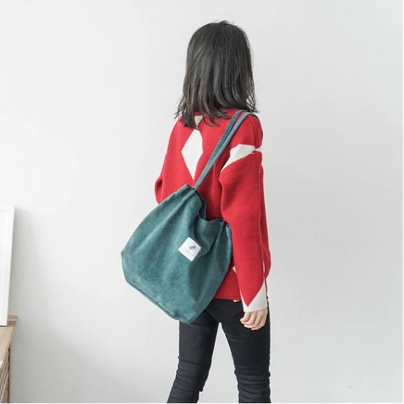 Women Corduroy Shopping Bag Female Canvas Cloth Shoulder Bag Environmental Storage Handbag Reusable Foldable Eco Grocery Totes