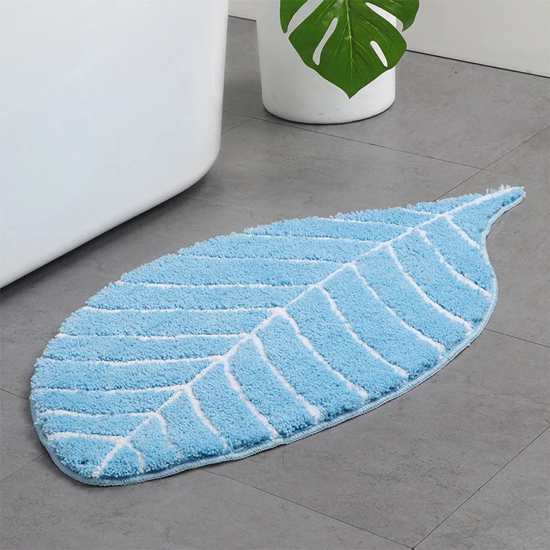 Shaggy Leaves Bathroom Bath Mat Absorbent Shower Pad Non-Slip Thick Bedroom Floor Rug Soft Fluffy Living Room Plush Carpet Decor