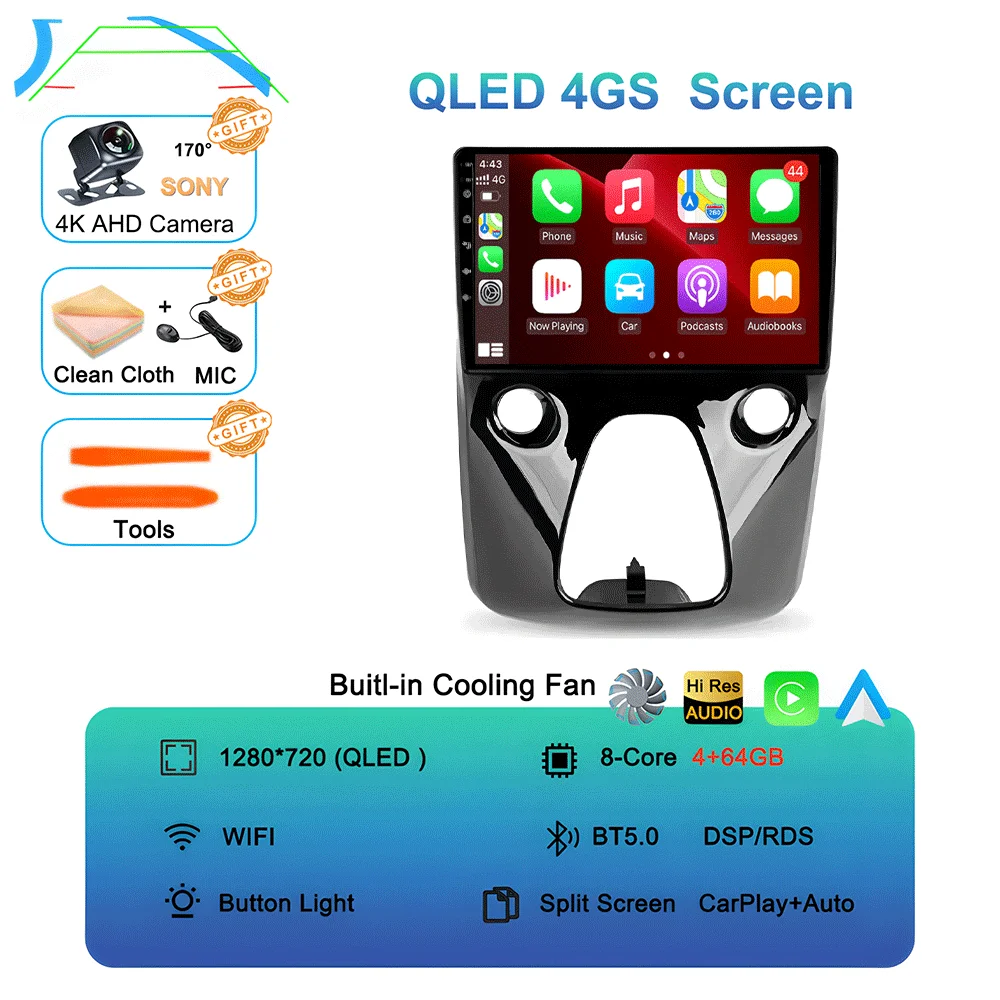 For Toyota Aygo / Peugeot 108 / Citroen C1 2014+ Android 16 CarPlay Car Radio Multimedia Video Player GPS Navigation 2 Din image 3