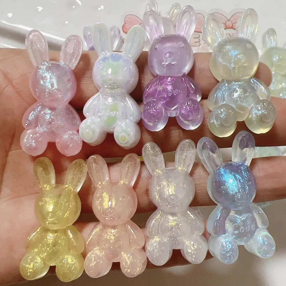 Glitter Rabbit Charm 10pcs Glitter Acrylic Rabbit Charms Mini Easter Bunny Figurines 3d Decorations for Diy Craft Projects