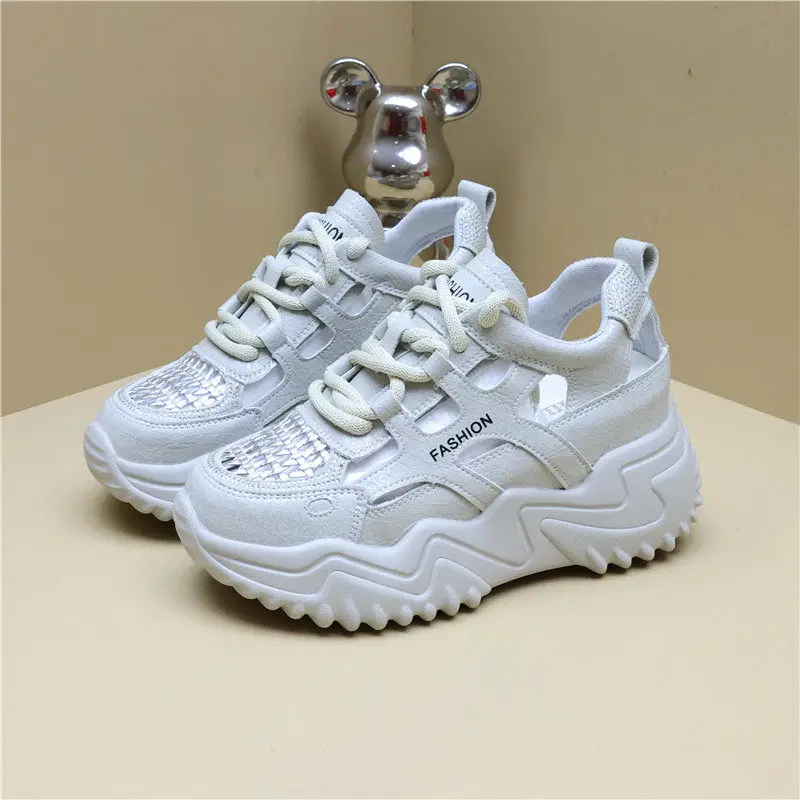 Summer 2026 Closed Toe Hollow Out Sandals Women 8cm Chunky Platform Thick Sole Casual Outdoor Height Increasing Elevator Shoes