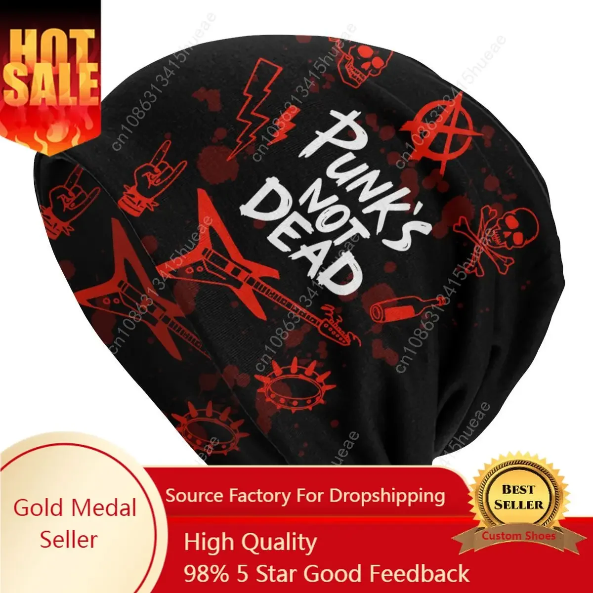 

Heavy Metal Punk Rock Music Not Dead Unisex Slouchy Beanie Hats Women Men Hippie Knitting Skullies Beanies Cap for Winter Ski