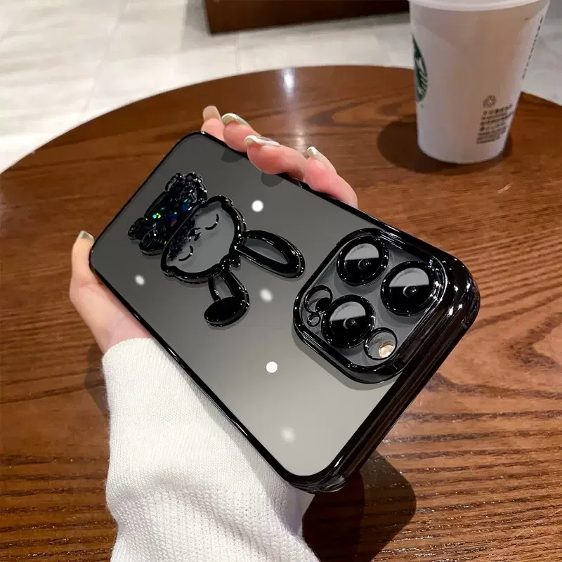 For iPhone14 Pro max Phone Case New Electroplated Quicksand Rabbit iPhone 14 11 12 With Glass Lens Film For iphone 13 case