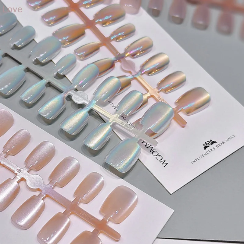 [L & P] 30 قطعة ضغط قصير على الأظافر أورورا القط عيون راقصة الباليه النقي الديكور يمكن ارتداؤها الأظافر كاذبة غطاء كامل مسمار نصائح الفن