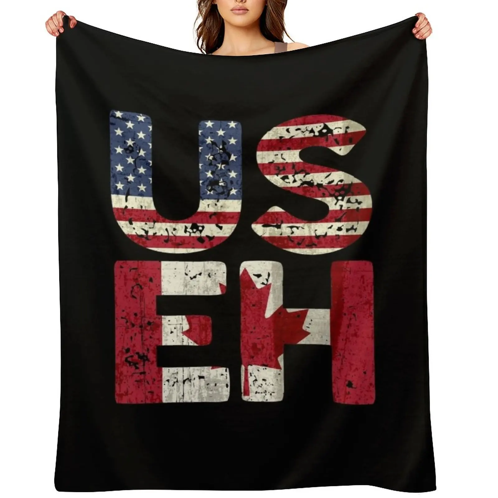 

Canada US EH American Canadian Flag Vintage America Colors Patriotic Gifts Throw Blanket christmas gifts Heavy Blankets
