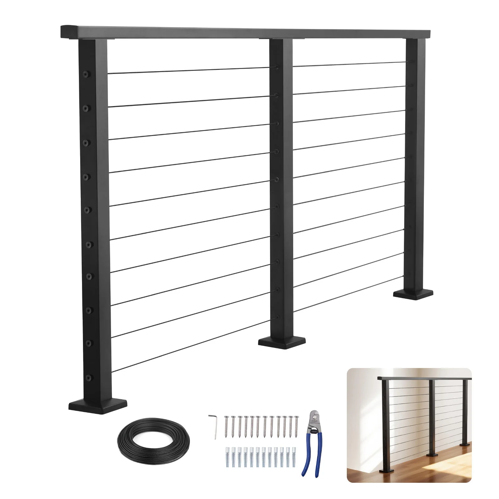 

VEVOR 6.5ft Complete Cable Railing Kit with Post Matte Black Stainless Steel