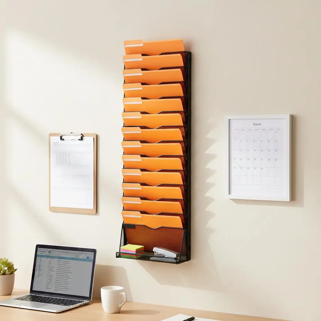 Organizador de Correo Vertical con Rejilla de 16 Compartimentos, 12.8"x4"x26", para Oficina, Hogar y Escuela, Estructura Metálica de Malla que Ahorra Espacio, de una Sola Pieza