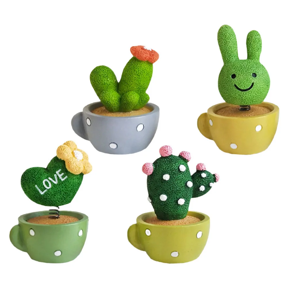 

4PCS Spring Cactus Resin Potted Plants Decor Cartoon Bonsai Adornment Cake Baking Ornament Green Bedroom Kitchen Car Festival
