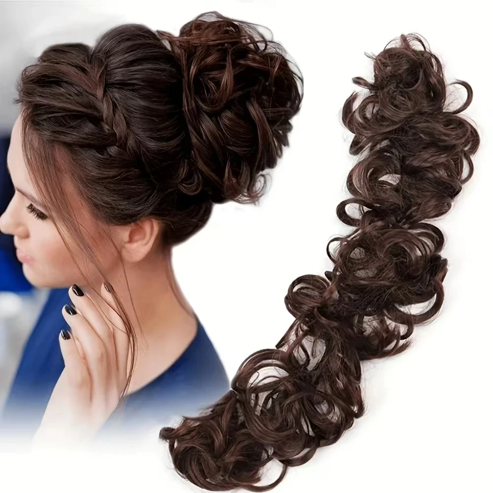 

1pcs Messy Bun Hair Extension Elastic Rubber Band 20 inch Synthetic Wave Shaped Updo Hairpiece For Women Girl Darily