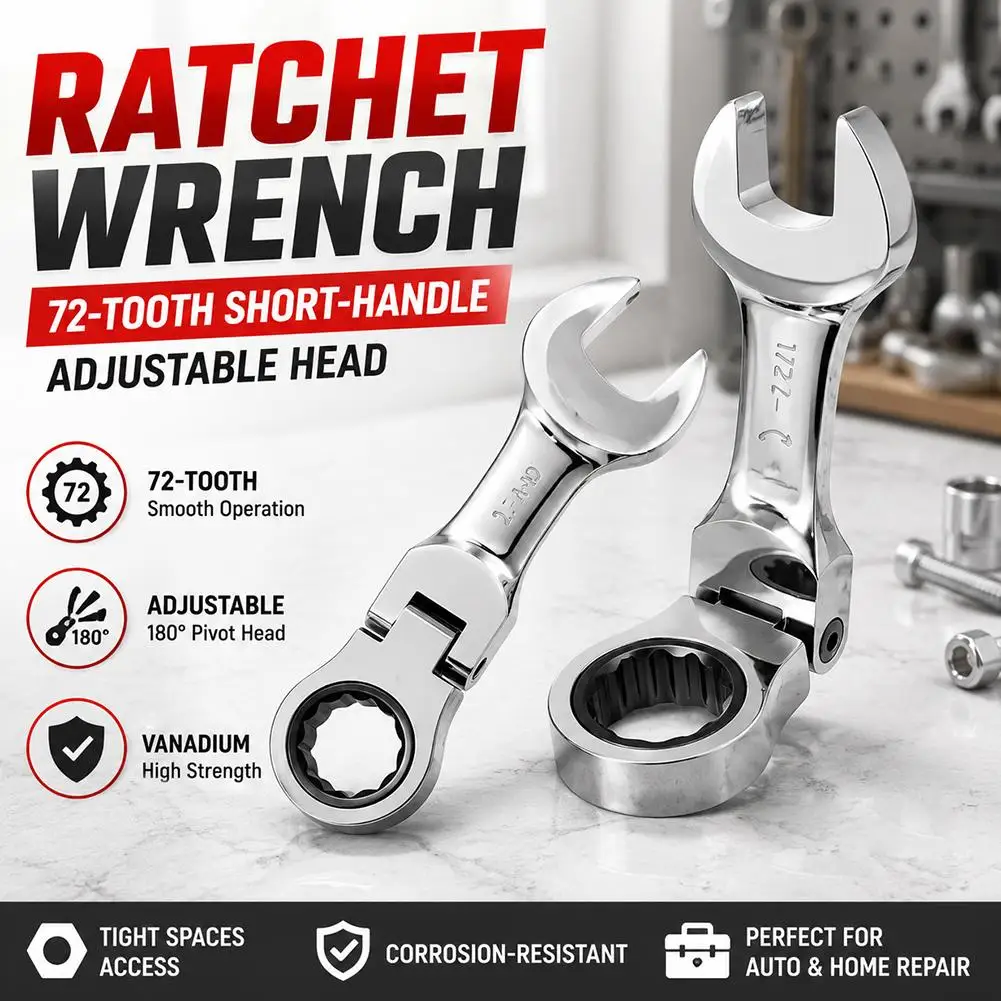 Mini Short Handle Ratchet Wrench With Movable Head Quick Dual-purpose Open End Wrench Hardware Tool