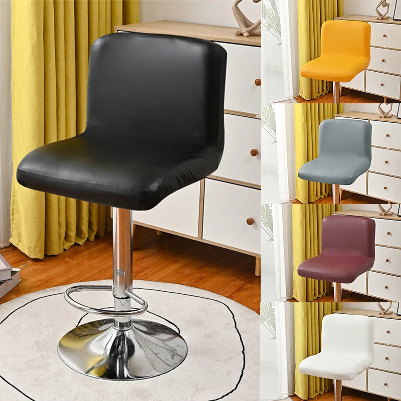 

Pu Leather Bar Stool Chair Cover Stretch Office Chair Slipcovers Elastic Waterproof Short Back Chairs Covers Dining Room