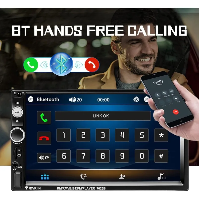 

Double Din Car Stereo 7" Touch Screen 2 Din Car Radio With Bluetooth FM, MP5 Player With USB/SD/AUX Input 2 Din Autoradio With M