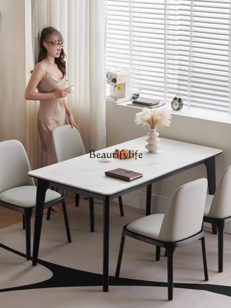 

yj5 *Solid wood French retro home Italian antique simple rock slab dining table