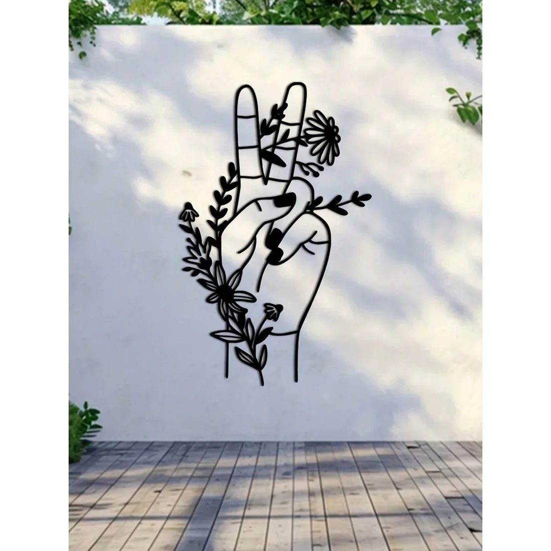 Art mural en métal ajouré avec symbole de paix et fleur |   Décoration suspendue imperméable et antirouille pour la maison