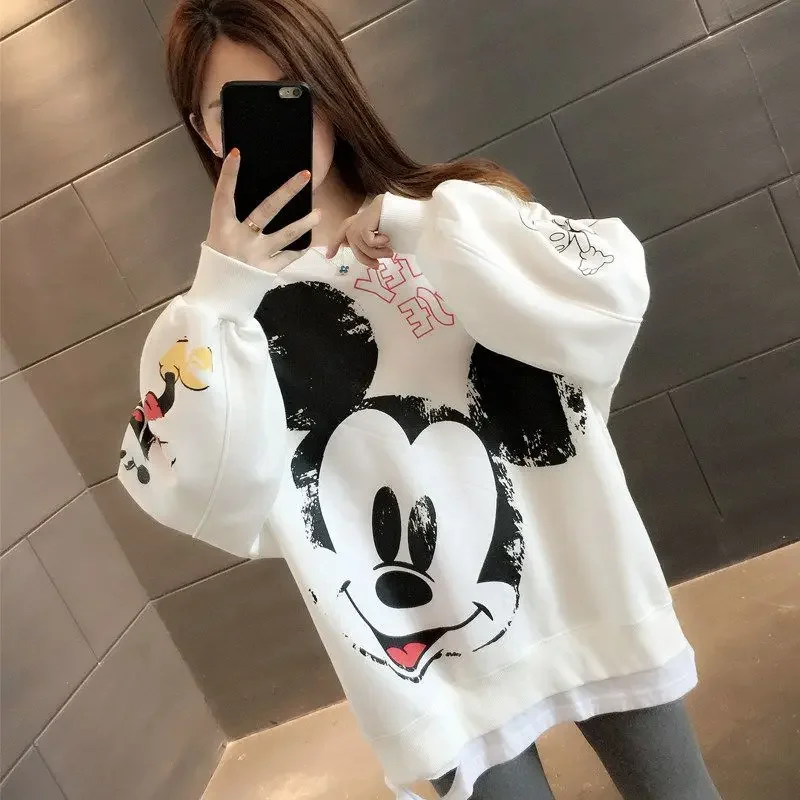 

Disney Mickey Mouse coat round neck sweater spring and autumn mid-length sweater jacket