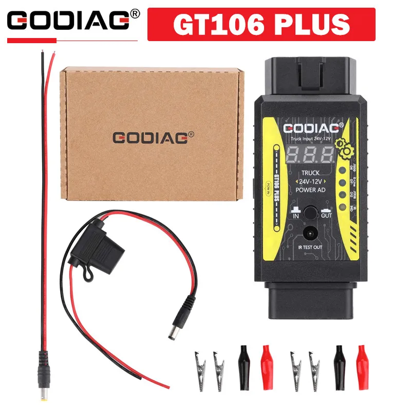 GODIAG GT106 PLUS 24V to 12V Heavy Duty Truck Adapter Fuel Injector Cleaning & Testing Relay Testing for Cars & Trucks