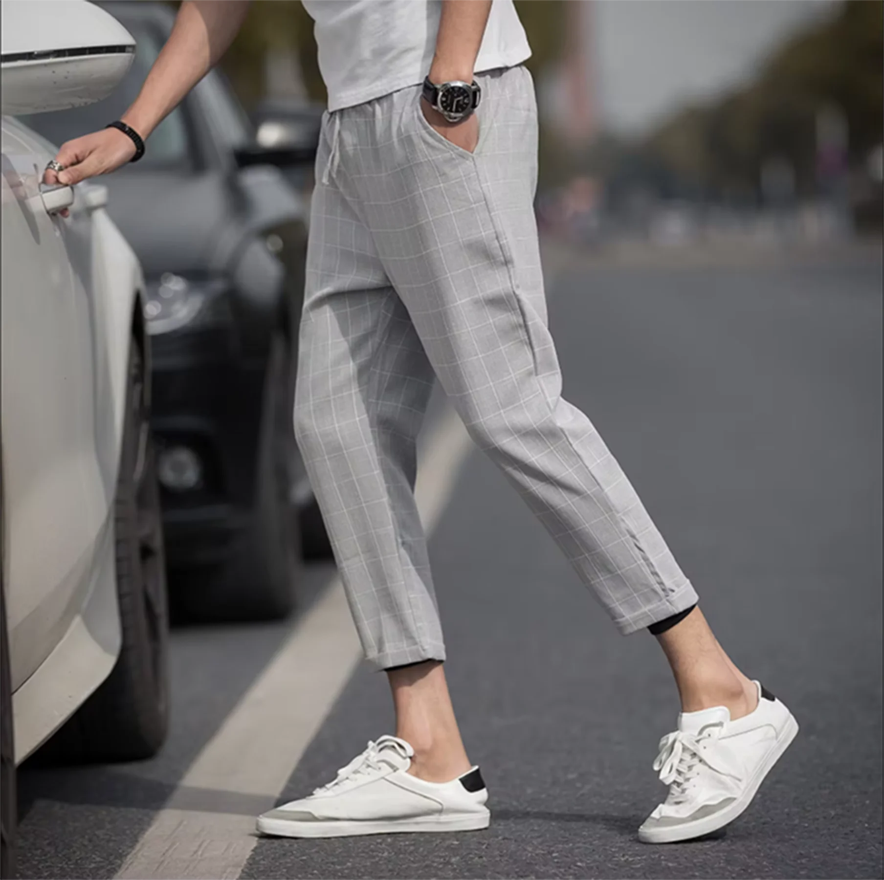 

Fashion plaid pants with European and American style men pants for business leisure travel slim fit comfortable and multif