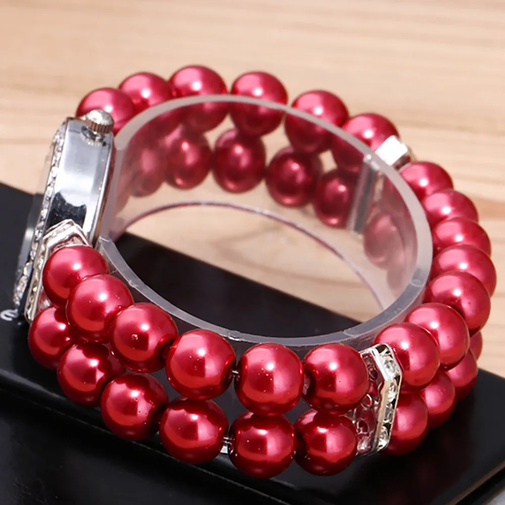 Fashion Women Casual Pearl String Watch Strap Quartz Wrist Watch