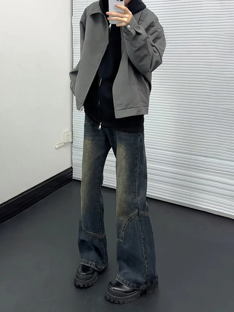 

Мужские джинсы в стиле ретро для работы, осенне-зимние, американского стиля, прямые, расклешенные, с деконструированным дизайном, с высокой талией, из денима