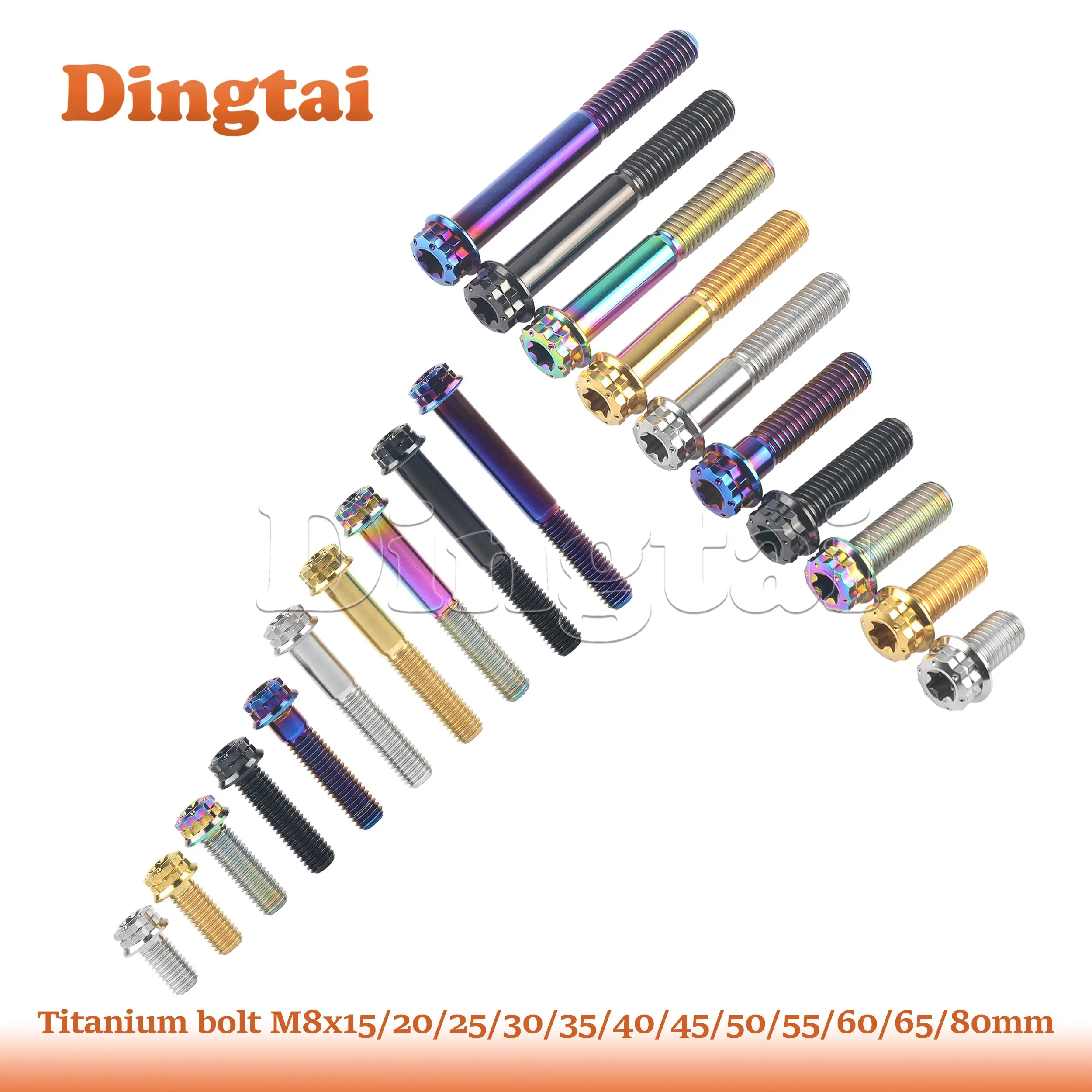 Dingtai Titanium Bolt M8x15 20 25 30 35 40 45 50 55 60 65 80mm T40 Torx Flange 12 Points  for Cars Motorcycles