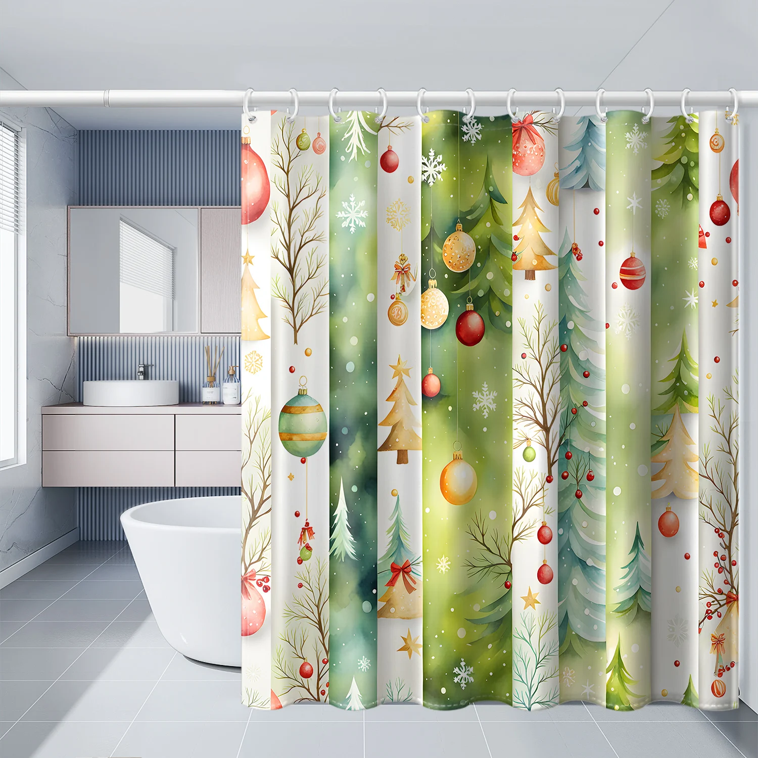 ستارة استحمام مطبوعة على شجرة الكريسماس ، مخطط عمودي ، قسم لشجرة الكريسماس ، خطاف بلاستيكي ، 1 صولجان