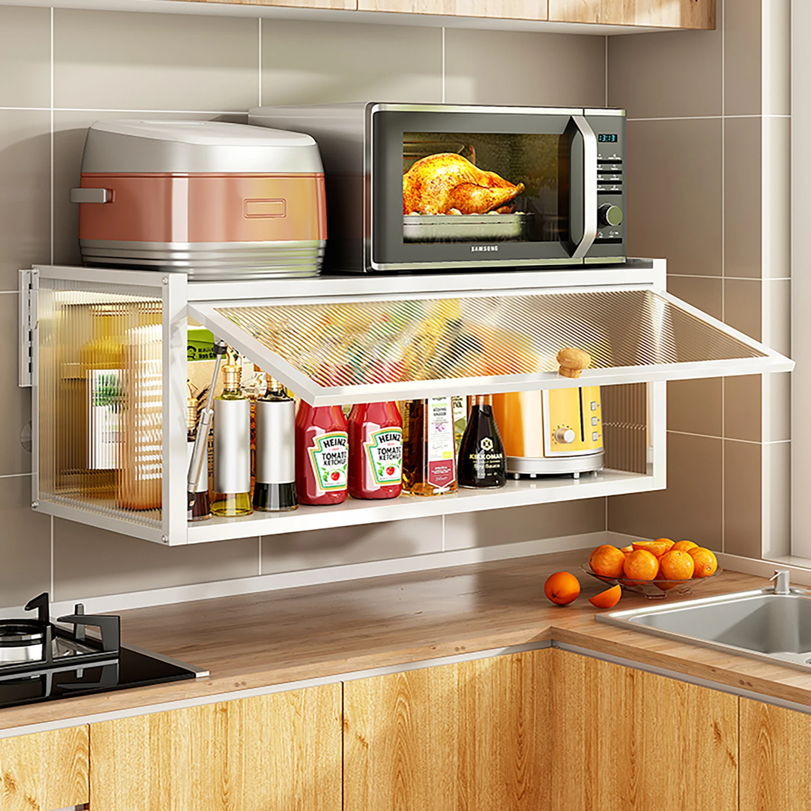 Wall-Mounted Cabinet Flip-Up Door Kitchen Wall Cabinet Translucent Strip Cabinet