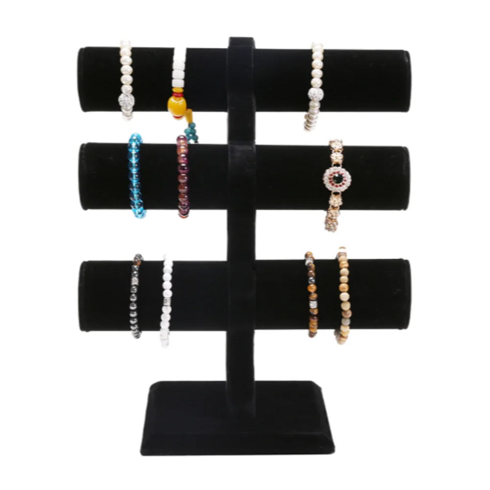 

T-bar Velvet Bracelet Display Rack Display Props 3 Layers Jewelry Display Stand Stable Hanging Rack Watch Storage Holder