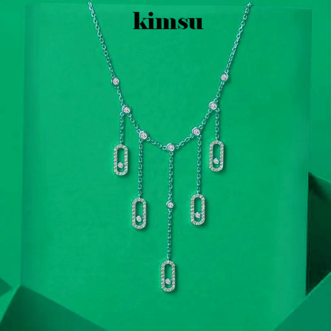 kimsu jewelry custom geometric design punk style 925 silver plated 18K gold inlaid zircon women's banquet small pendant necklace