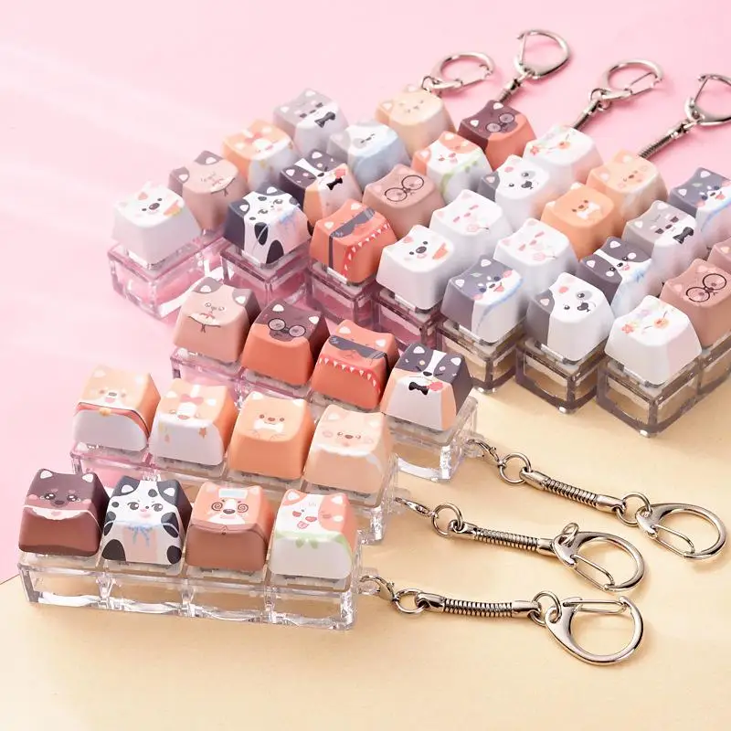 Cute Cat Dog Pendant Stress-Relief Fidget Keychain Mechanical Keyboard Keychain Dog-Themed Clicker Fidget For Backpack Study