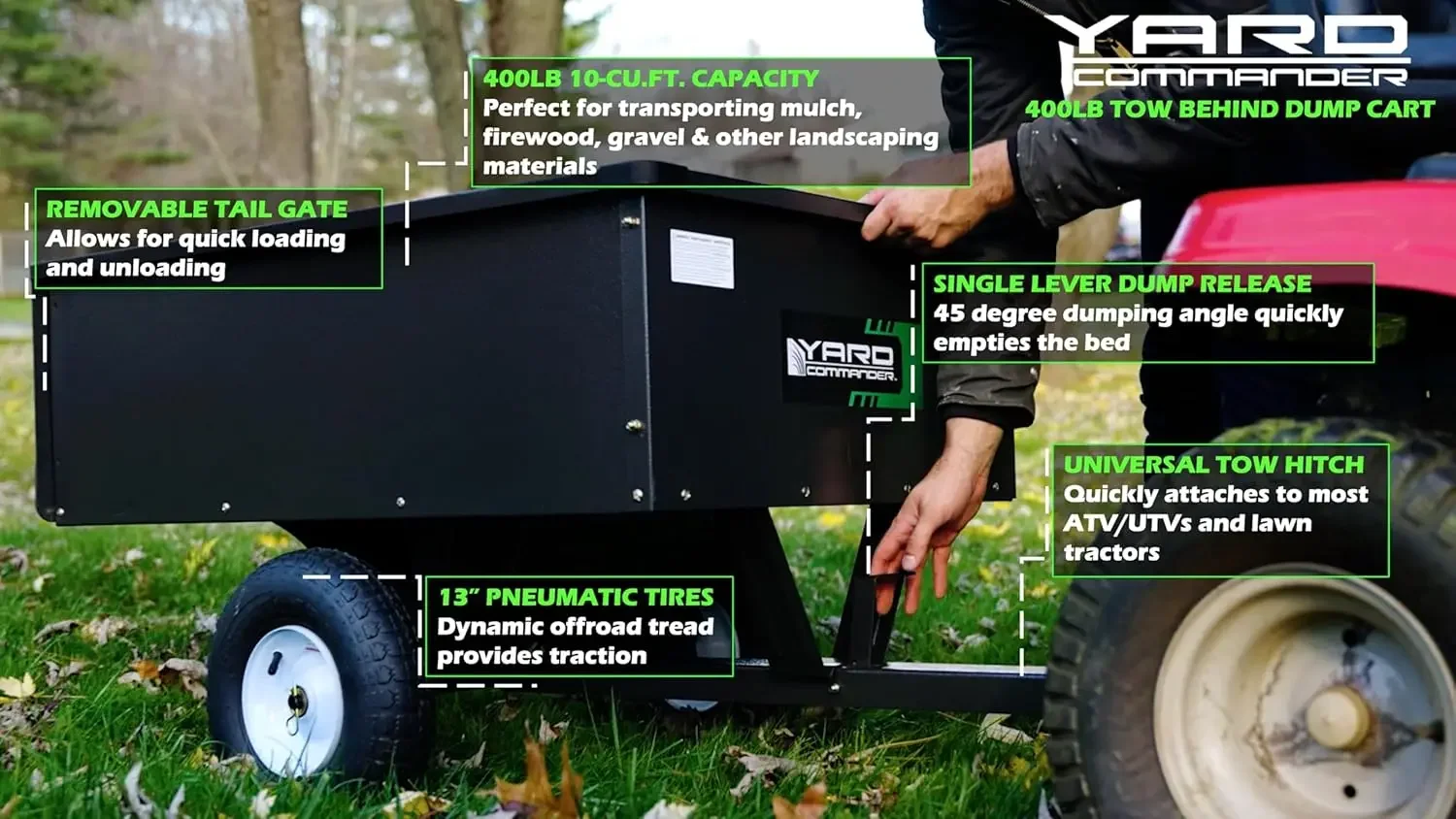 Heavy Duty 1200lb Steel All Terrain Utility Cart, Garden Wagon, 9 cu ft Bed, Easy Assembly, Removable Side Panels, 45° Dump