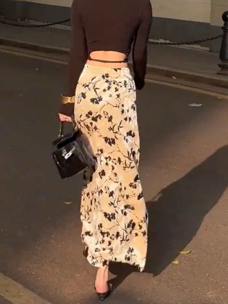 تنورة مخملية أنيقة مطبوعة بأقليات فرنسية فريدة من نوعها للنساء للربيع والصيف بمزاج جديد متقدم ملفوف على شكل حرف A #5