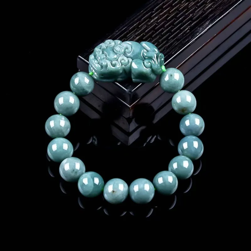 Natural Real Emerald Blue Water Pixiu Round Beads Bracelet Myanmar Jadeite Necklace Jewelry Charm Designer Luxury Certificate