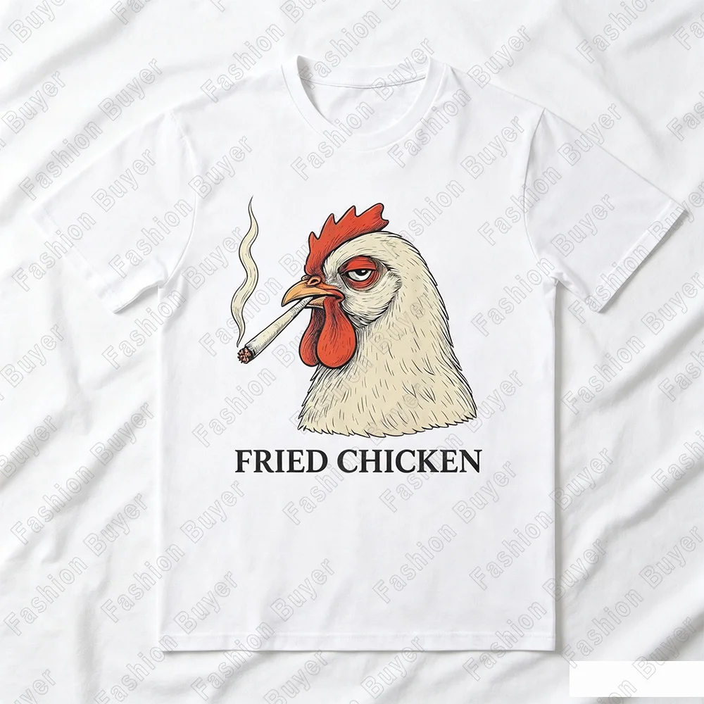 Fun Cartoon Rooster-themed Print T-shirt Unisex Crew Neck Short-sleeved Retro Street Y2K Casual Fashion Tops Clothing Basic Tees