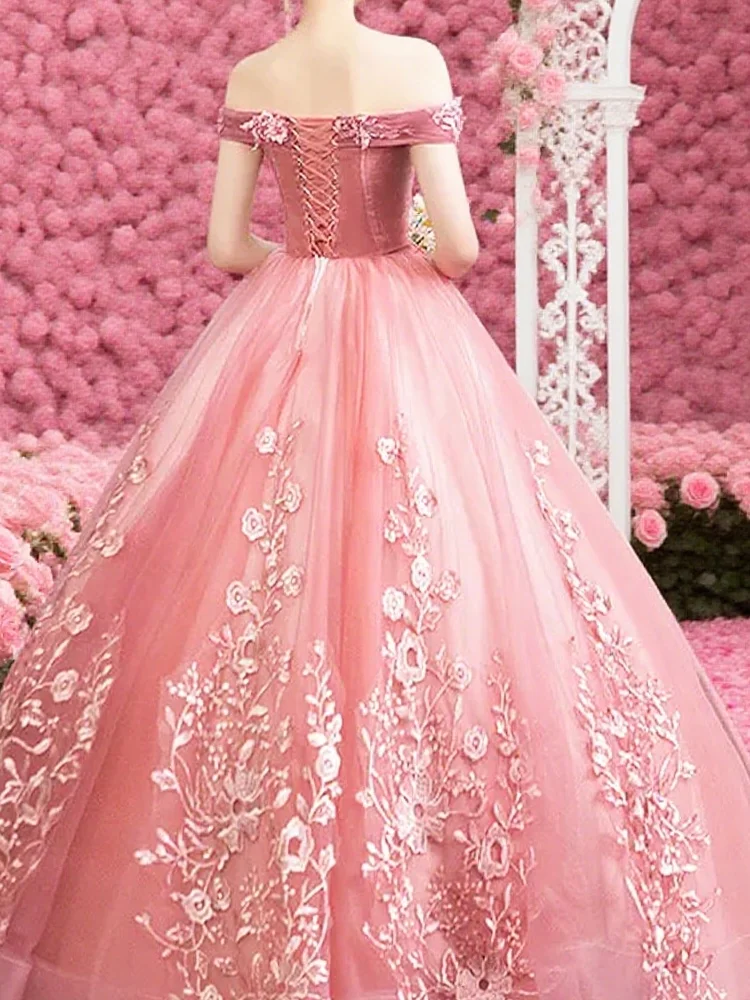 Dresses Ball Gown Puffy Long Lace Appliques Prom Dress Student Show Graduation Host Party Dress Customized