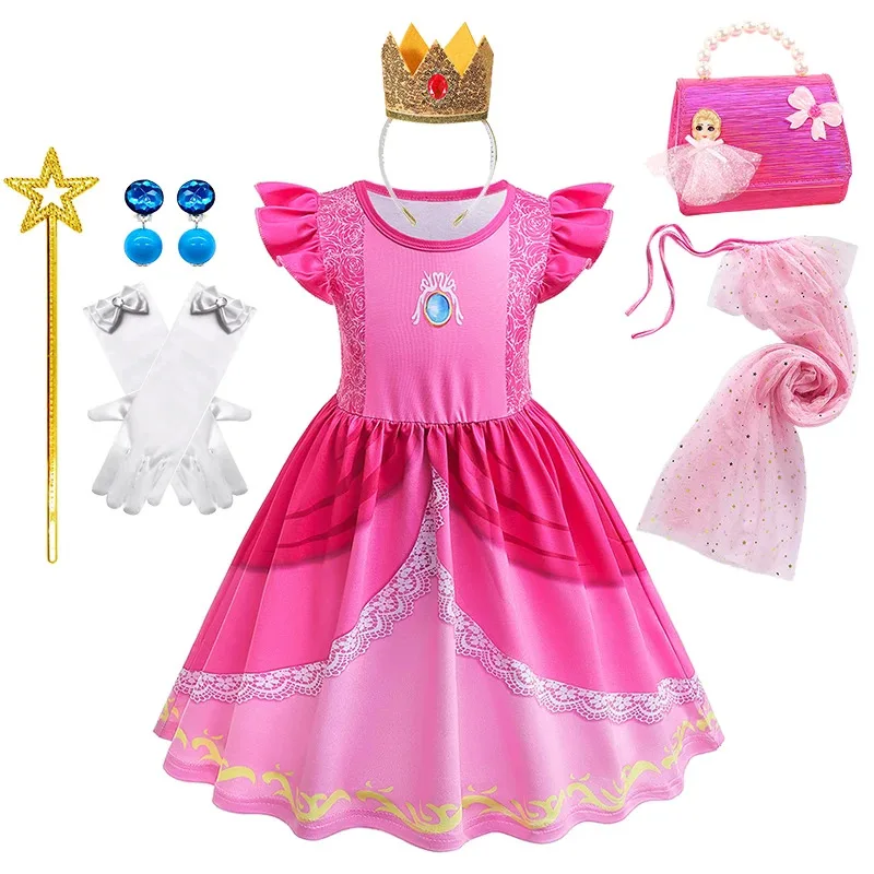 

Carnival Game Movie Luigi Brothers Princess Peach Dress for Girls Halloween Children Cosplay Party Super Bros Plumber Costume