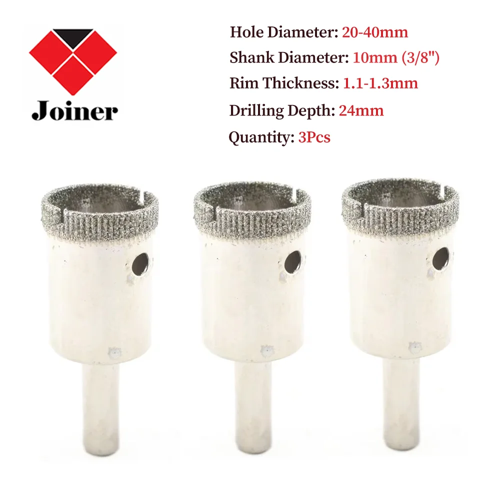 

3Pcs 20-40mm Diamond Hole Saw Coated Core Drill Bit Masonry Cutter Drilling Bits for Glass Marble Tile Granite Gemstone Tools