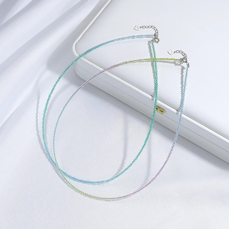 

925 Sterling Silver Chain Accessories For Choker 2 MM Bead Necklaces for Women Glass Crystal with Jewelry Party