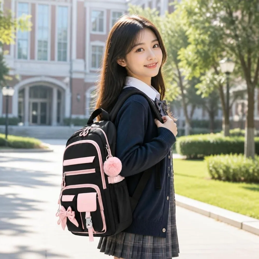 Daypack Three-piece School Bag Set with Pen Bag with Lunch Bag Large Capacity Backpack Polyester Scratch Prevention