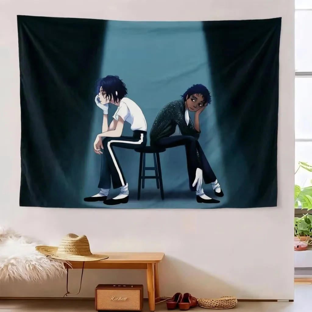 M-Michael Jackson Vintage Tapestry, Dual Character Back to Back Stool Spotlight Wall Hanging for Gaming Dorm Man Cave Decor Gift