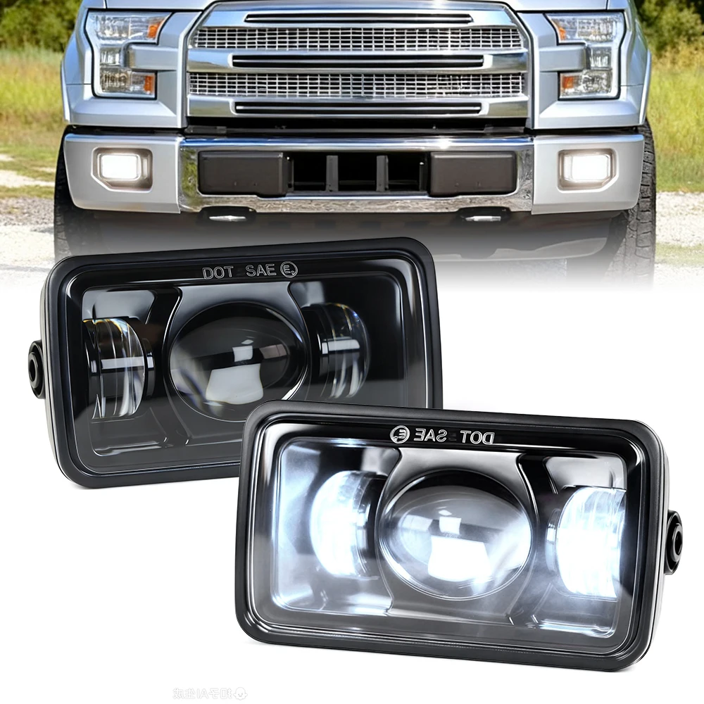 Upgraded 4.5 Inch Square 60W White LED Fog Lights, Waterproof Installation Kit Compatible with 2015-2020 Ford F150
