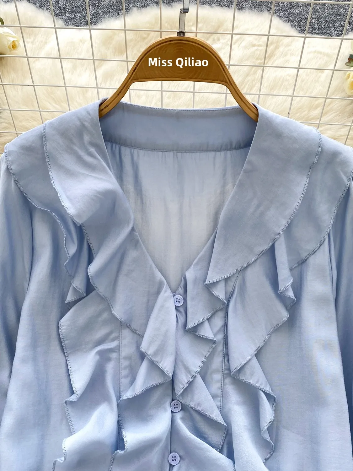 

Gentle Wind V-Ne Lantern Sve Свободный женский топ на одной пуговице, осень 2022, возрастной топ с цветочным принтом