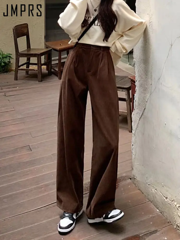 Jmprs Hoge Taille Vrouwen Vintage Corduroy Broek Straight Casual Lente Broek Koran Vintage Koffie Zakken Alle Match Broek Nieuwe