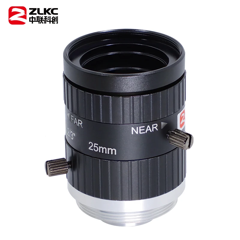 ZLKC FA Lens 25mm C Mount 2/3 Inch Low Distorsion 6 MP Manual Iris F2.8 Machine Vision CCTV Parts Macro Lenses for Basler Camera