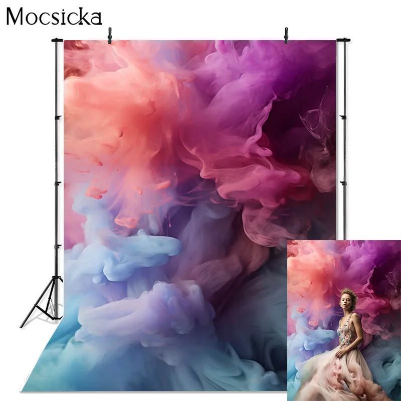 Mocsicka Colorful Soft Smoke Backdrop Photography Adult Maternity Portrait Photo Background Abstract Texture Studio Photo Prop