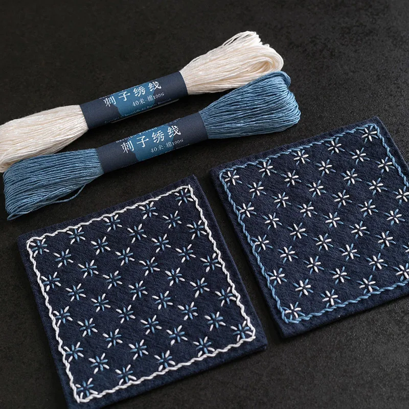 

Sashiko Coaster & Tea Mat DIY Kit, Soft Cotton Rice Stitch Pattern For Beginner Embroidery Starter Set